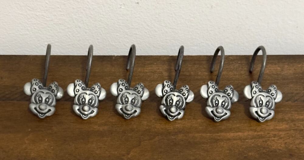Disney Vintage Minnie Mouse Brass Metal Shower Curtain Hooks - Set of 6